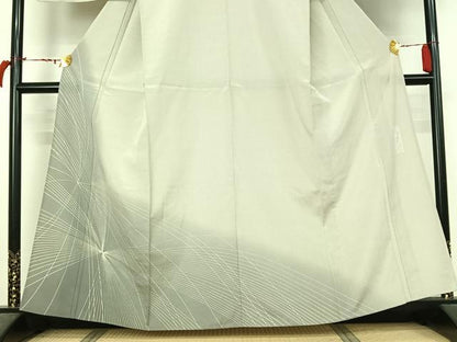 平和屋着物▽藤倉守正　本塩沢　単衣　幾何学文様　正絹　逸品　AABL9128jh