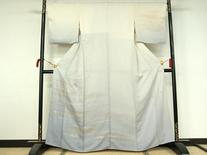 平和屋着物▽人間国宝　福田喜三郎　訪問着　単衣　作家物　霞文　暈し染め　正絹　逸品　AABL9129jh