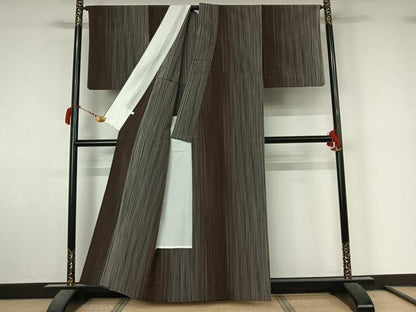 平和屋着物▽本塩沢　やまだ織　200色　単衣　縞　正絹　逸品　AABL9132jh