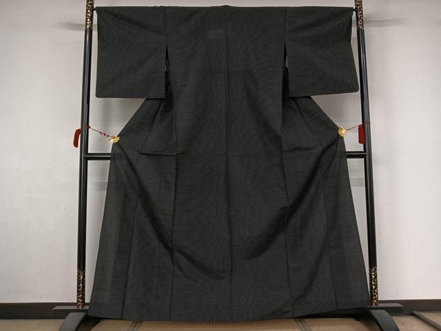 平和屋着物▽小紋　単衣　十字絣文　黒地　洗える着物　AABL9135jh