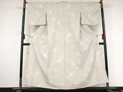 平和屋着物▽本塩沢　単衣　110亀甲　唐草文　正絹　逸品　AABL9137jh