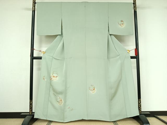 平和屋着物▽訪問着　単衣　駒刺繍　竹屋町刺繍　花丸文　暈し染め　金糸　金彩　正絹　逸品　AABL9140jh
