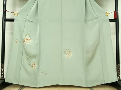 平和屋着物▽訪問着　単衣　駒刺繍　竹屋町刺繍　花丸文　暈し染め　金糸　金彩　正絹　逸品　AABL9140jh
