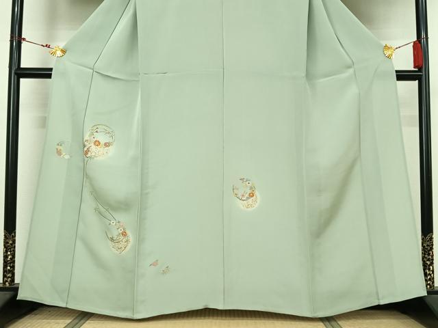 平和屋着物▽訪問着　単衣　駒刺繍　竹屋町刺繍　花丸文　暈し染め　金糸　金彩　正絹　逸品　AABL9140jh