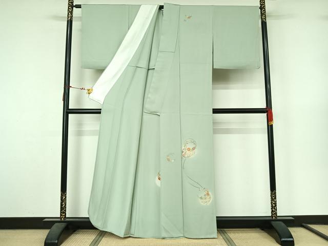 平和屋着物▽訪問着　単衣　駒刺繍　竹屋町刺繍　花丸文　暈し染め　金糸　金彩　正絹　逸品　AABL9140jh
