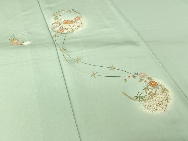 平和屋着物▽訪問着　単衣　駒刺繍　竹屋町刺繍　花丸文　暈し染め　金糸　金彩　正絹　逸品　AABL9140jh