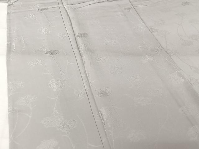 平和屋着物▽上質な色無地　単衣　寿光織　草花地紋　白梅鼠色　反端付き　正絹　逸品　AABL9141jh