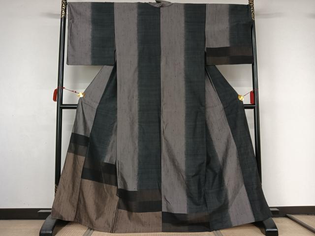 平和屋着物▽訪問着　紬　単衣　幾何学文様　正絹　逸品　AABL9142jh