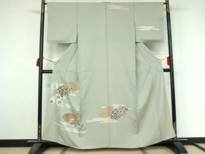 平和屋着物▽訪問着　単衣　刺繍　地紙蜀江花文　金銀彩　正絹　逸品　未使用　AABL9144jh