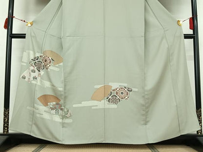 平和屋着物▽訪問着　単衣　刺繍　地紙蜀江花文　金銀彩　正絹　逸品　未使用　AABL9144jh