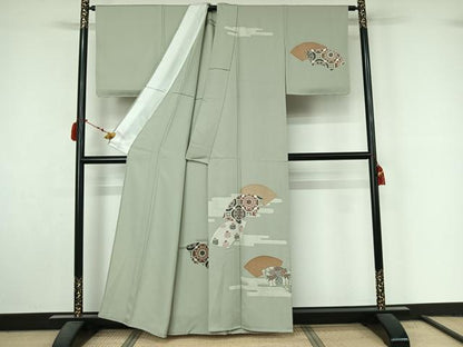 平和屋着物▽訪問着　単衣　刺繍　地紙蜀江花文　金銀彩　正絹　逸品　未使用　AABL9144jh