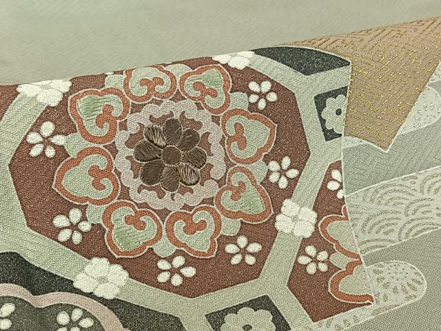 平和屋着物▽訪問着　単衣　刺繍　地紙蜀江花文　金銀彩　正絹　逸品　未使用　AABL9144jh