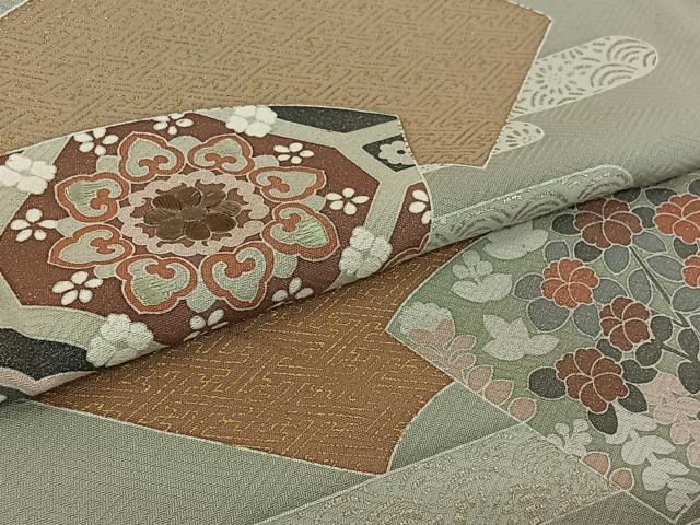 平和屋着物▽訪問着　単衣　刺繍　地紙蜀江花文　金銀彩　正絹　逸品　未使用　AABL9144jh