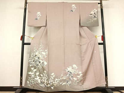 平和屋着物▽訪問着　単衣　友禅　作家物　草花文　暈し染め　金彩　正絹　逸品　AABL9149jh