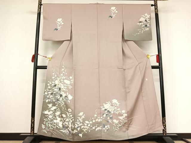 平和屋着物▽訪問着　単衣　友禅　作家物　草花文　暈し染め　金彩　正絹　逸品　AABL9149jh