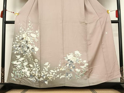 平和屋着物▽訪問着　単衣　友禅　作家物　草花文　暈し染め　金彩　正絹　逸品　AABL9149jh