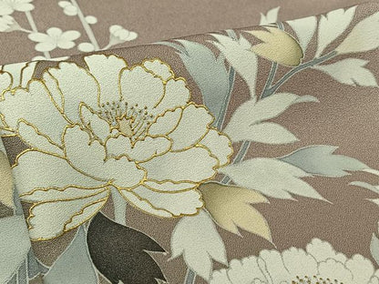 平和屋着物▽訪問着　単衣　友禅　作家物　草花文　暈し染め　金彩　正絹　逸品　AABL9149jh