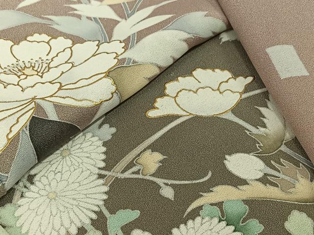 平和屋着物▽訪問着　単衣　友禅　作家物　草花文　暈し染め　金彩　正絹　逸品　AABL9149jh