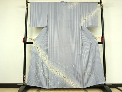平和屋着物▽訪問着　単衣　作家物　更紗花文　暈し染め　金彩　正絹　逸品　AABL9150jh
