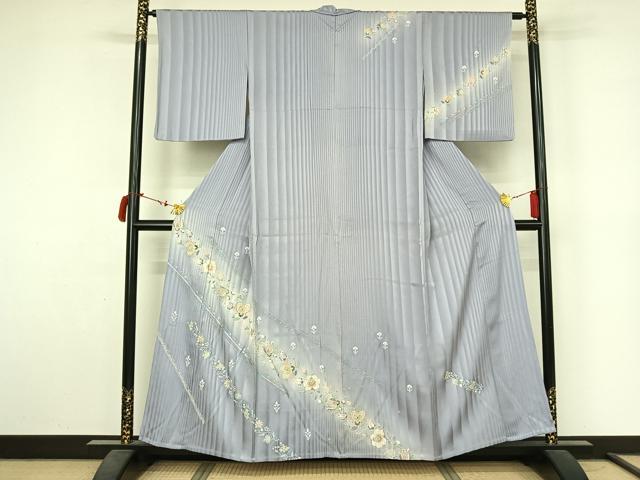 平和屋着物▽訪問着　単衣　作家物　更紗花文　暈し染め　金彩　正絹　逸品　AABL9150jh