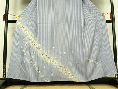 平和屋着物▽訪問着　単衣　作家物　更紗花文　暈し染め　金彩　正絹　逸品　AABL9150jh