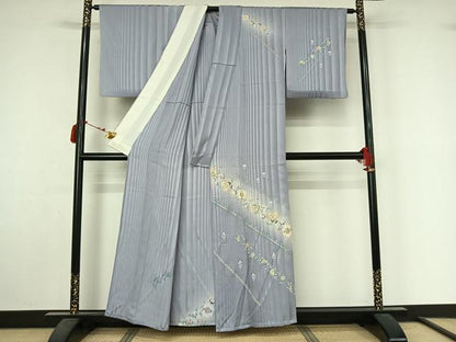 平和屋着物▽訪問着　単衣　作家物　更紗花文　暈し染め　金彩　正絹　逸品　AABL9150jh