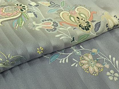平和屋着物▽訪問着　単衣　作家物　更紗花文　暈し染め　金彩　正絹　逸品　AABL9150jh