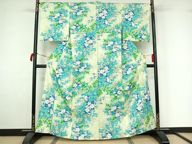 平和屋着物▽小紋　単衣　花鳥文　洗える着物　AABL9154jh