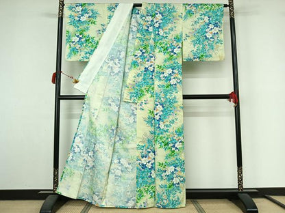平和屋着物▽小紋　単衣　花鳥文　洗える着物　AABL9154jh