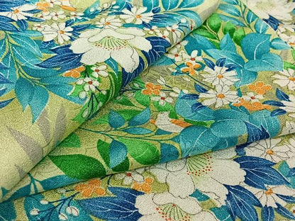 平和屋着物▽小紋　単衣　花鳥文　洗える着物　AABL9154jh