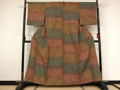 平和屋着物▽小紋　単衣　横段文　暈し染め　洗える着物　AABL9155jh