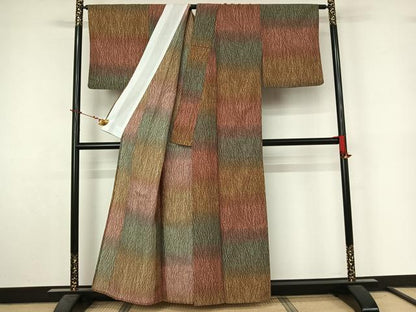 平和屋着物▽小紋　単衣　横段文　暈し染め　洗える着物　AABL9155jh
