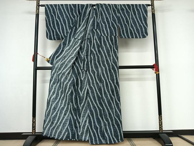 平和屋着物▽小紋　単衣　変わり斜縞　暈し染め　洗える着物　AABL9158jh