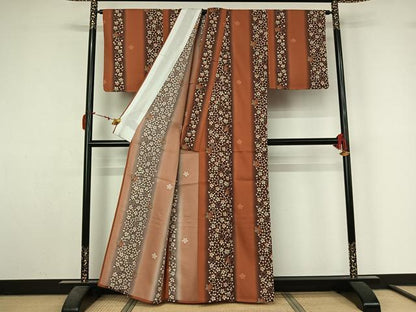 平和屋着物▽小紋　単衣　舞桜間道　洗える着物　未使用　AABL9159jh