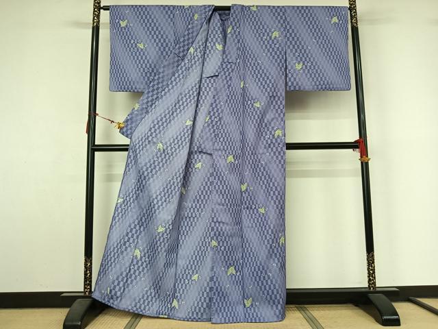 平和屋着物▽小紋　単衣　舞蝶文　洗える着物　AABL9160jh