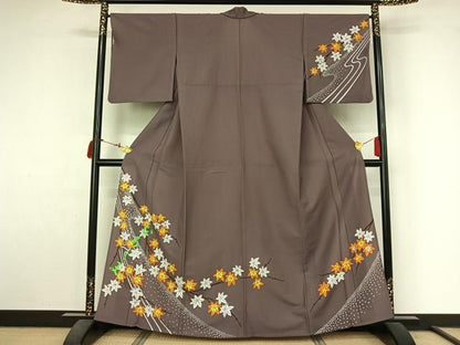 平和屋着物▽訪問着　単衣　楓文　洗える着物　AABL9161jh