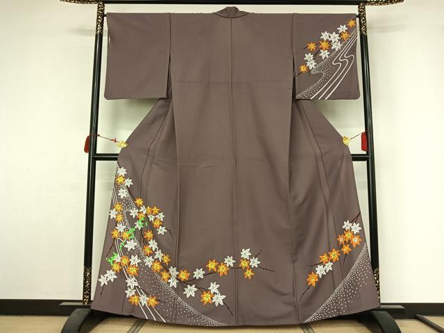 平和屋着物▽訪問着　単衣　楓文　洗える着物　AABL9161jh