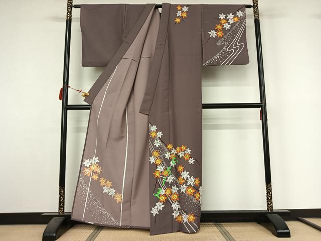 平和屋着物▽訪問着　単衣　楓文　洗える着物　AABL9161jh