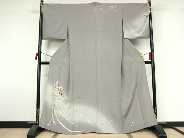 平和屋着物▽訪問着　単衣　地紙吉祥花文　暈し染め　金彩　正絹　逸品　AABL9165jh