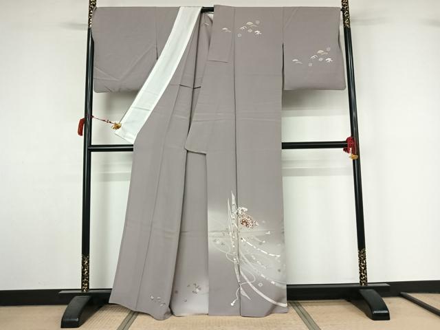平和屋着物▽訪問着　単衣　地紙吉祥花文　暈し染め　金彩　正絹　逸品　AABL9165jh