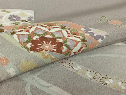 平和屋着物▽訪問着　単衣　地紙吉祥花文　暈し染め　金彩　正絹　逸品　AABL9165jh