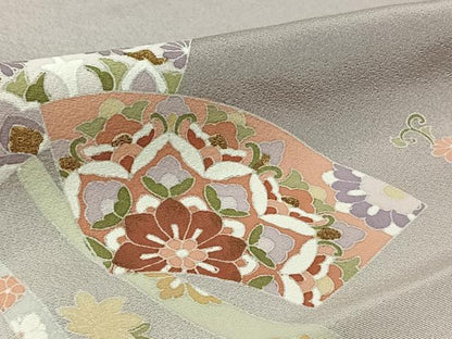 平和屋着物▽訪問着　単衣　地紙吉祥花文　暈し染め　金彩　正絹　逸品　AABL9165jh