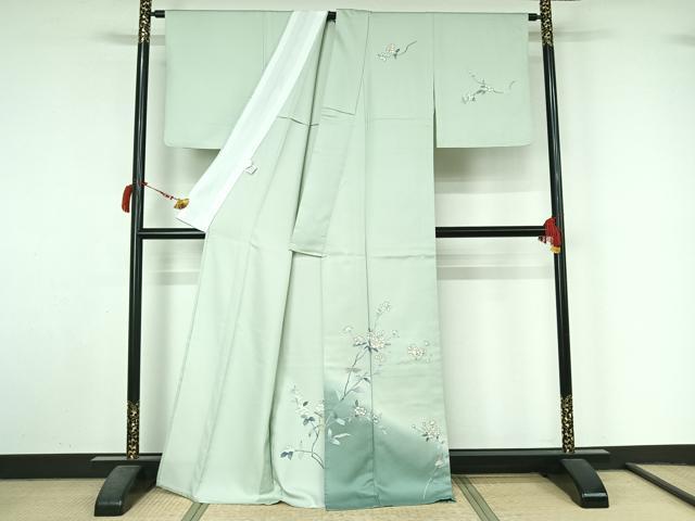 平和屋着物▽訪問着　単衣　枝花文　金彩　洗える着物　AABL9166jh