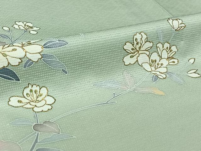 平和屋着物▽訪問着　単衣　枝花文　金彩　洗える着物　AABL9166jh
