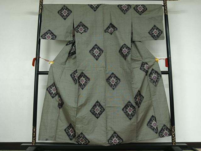 平和屋着物▽上質な紬　単衣　花菱文　正絹　逸品　AABL9170jh