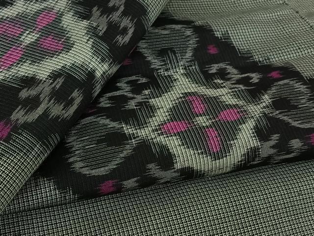 平和屋着物▽上質な紬　単衣　花菱文　正絹　逸品　AABL9170jh