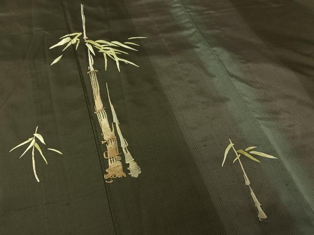 平和屋着物▽訪問着　単衣　紬地　刺繍　笹竹文　正絹　逸品　AABL9172jh