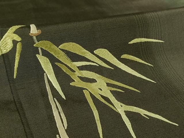 平和屋着物▽訪問着　単衣　紬地　刺繍　笹竹文　正絹　逸品　AABL9172jh
