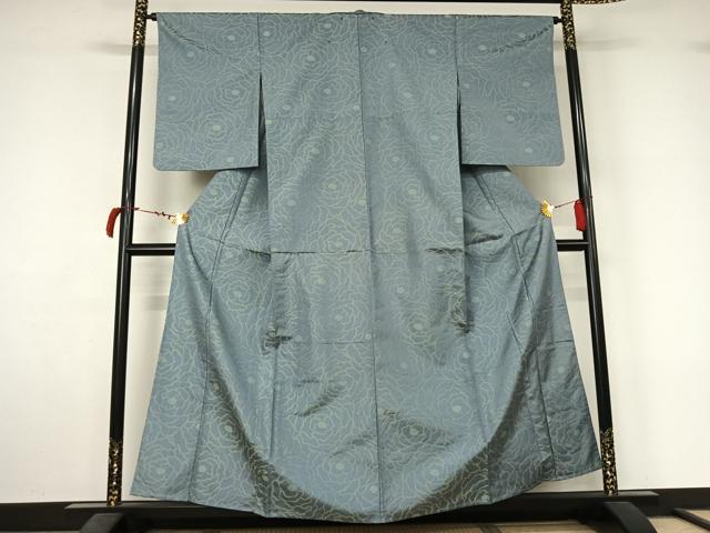 平和屋着物▽お召　単衣　花尽くし文　正絹　逸品　AABL9176jh