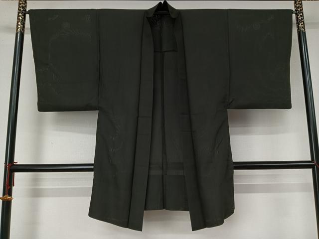 平和屋着物▽男性　黒紋付　長羽織　スリーシーズン　春夏秋　塵除け　正絹　逸品　AABL9178jh